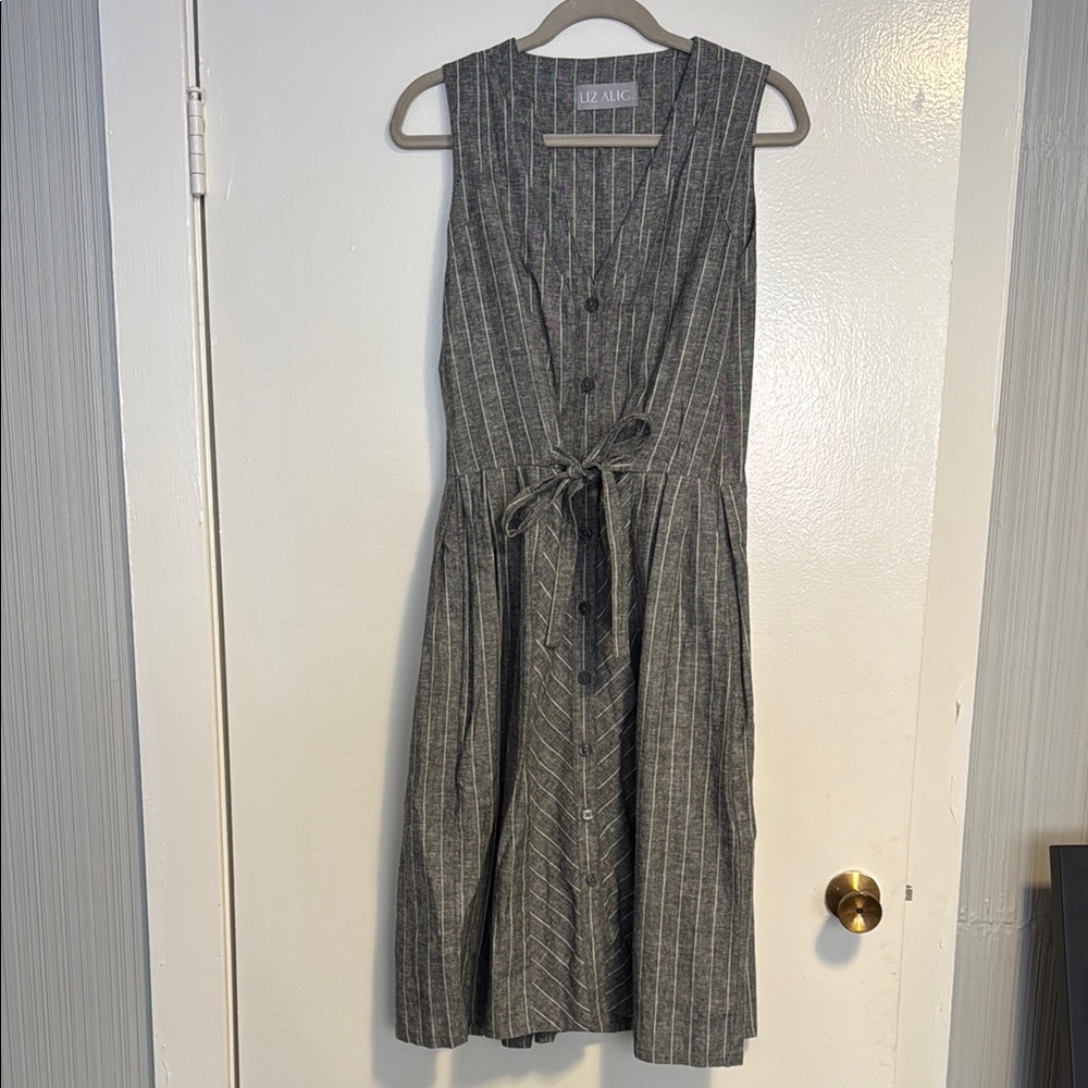 Liz Alig Gray Striped sleeveless June Dress